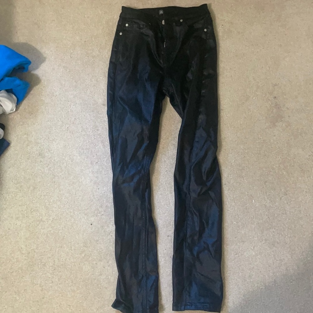 waxed denim pants